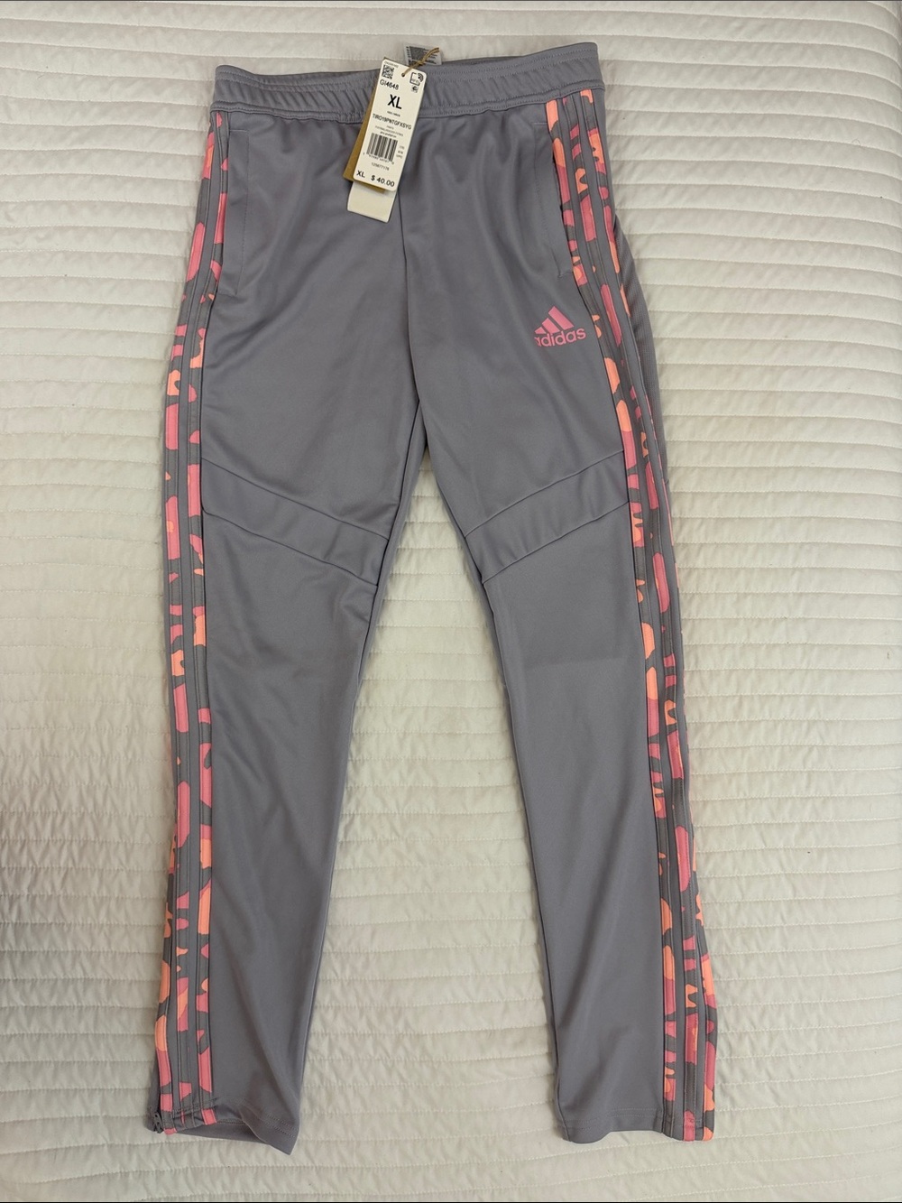 adidas Gray Joggers with Pink Accent Panels- girls